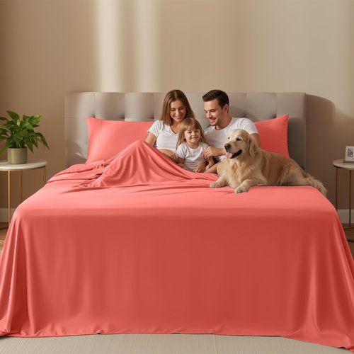 Utopia Bedding California King Size Sheet Set – 4 Piece Bed Sheets, Soft and Breathable Microfiber, Includes 1 Fitted Sheet, 1 Flat Sheet and 2 Pillowcases – Oeko Tex (Coral)