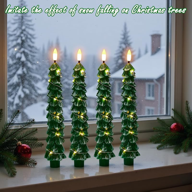 Tree Flameless Taper Candles with Remote - 4 Pack, Green Variation