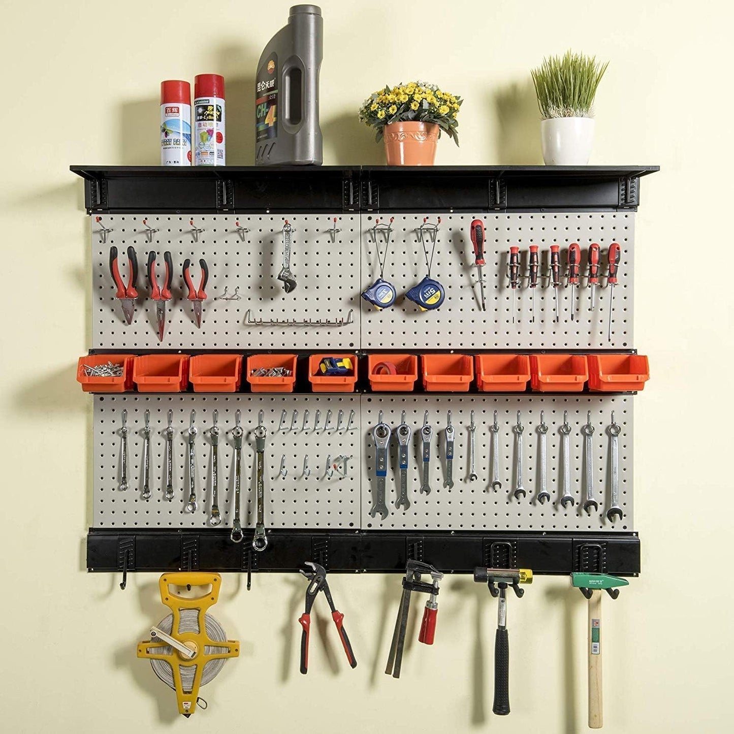 Ultrawall Pegboard Wall Organizer - 48" X 36" Garage Storage System with 72 Hooks & Bins