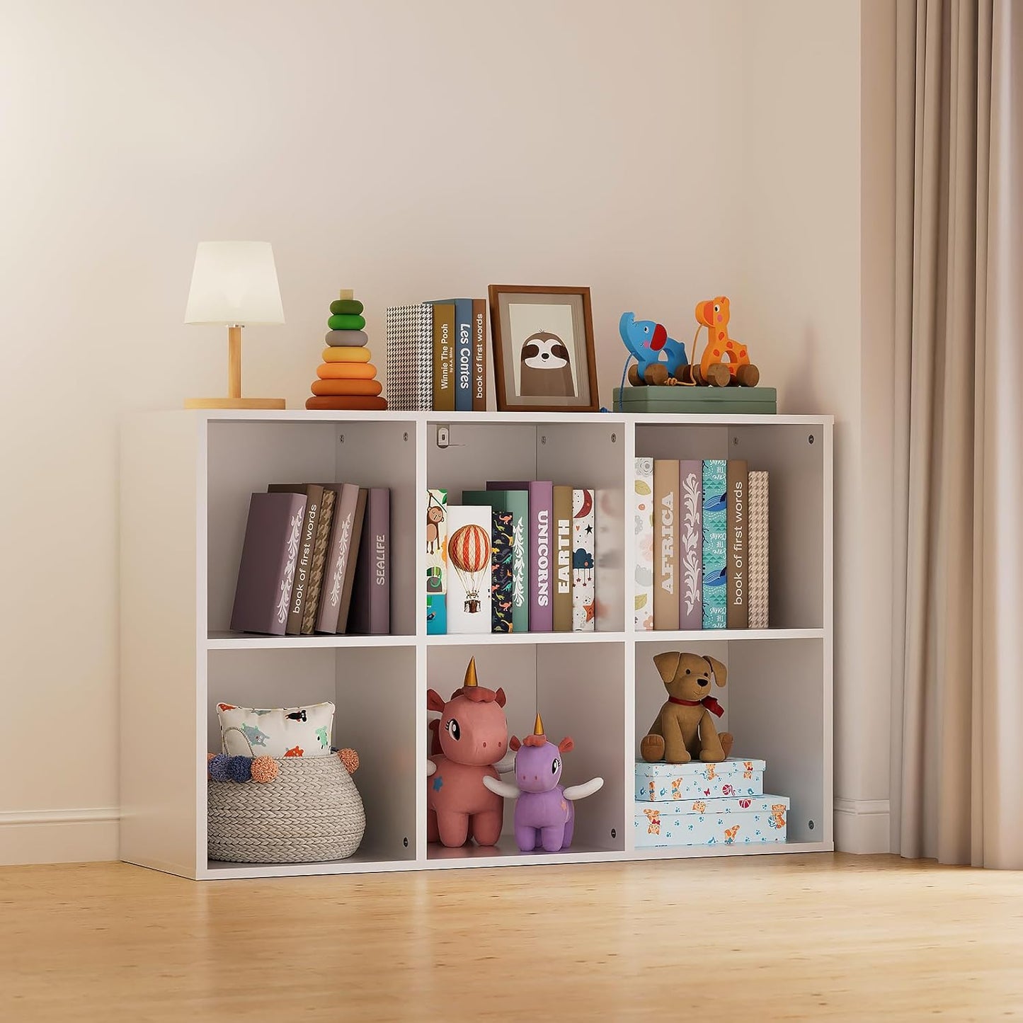 Regine Switzerland 6 Cube Storage Organizer - White Kids Cubby Bookshelf with Anti-Tip Kit