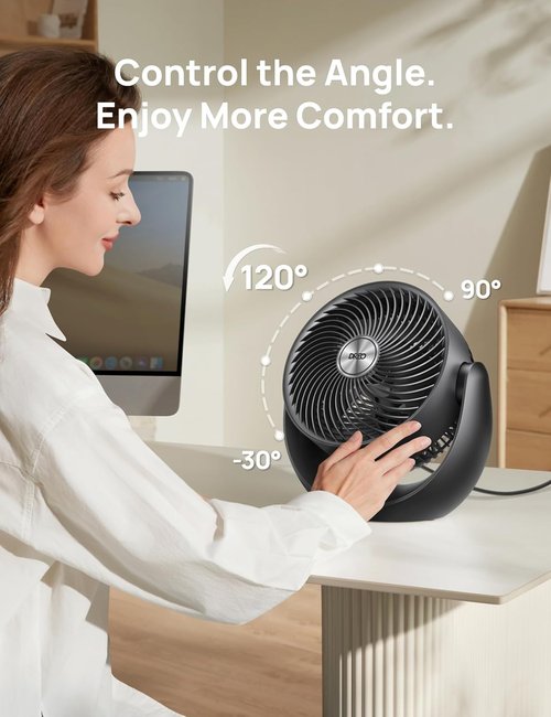 DREO 11-Inch Table Fan - Quiet Air Circulator with 60ft Strong Airflow & 120ยฐ Adjustable Tilt