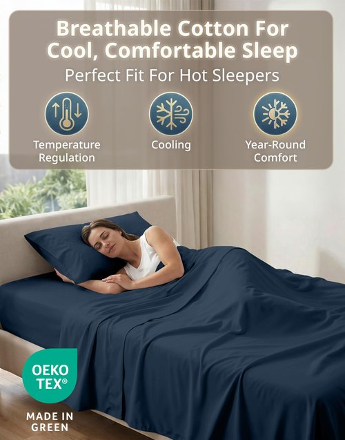 LANE LINEN Twin XL Sheet Sets - 600 Thread Count Sateen Weave - 100% Cotton Sheets for Hotel Quality Softness - 15'' Deep Pocket for Snug Fit to Your Mattress - Oeko Tex Certified - Denim