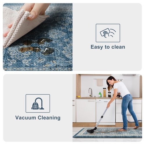 KIMODE Kitchen Mats Cushioned Anti Fatigue, Boho Oriental Kitchen Rugs Sets of 2, Blue Kitchen Mats for Floor, Padded Kitchen Floor Mat, Non Slip Standing Desk Mats for Sink Laundry Office