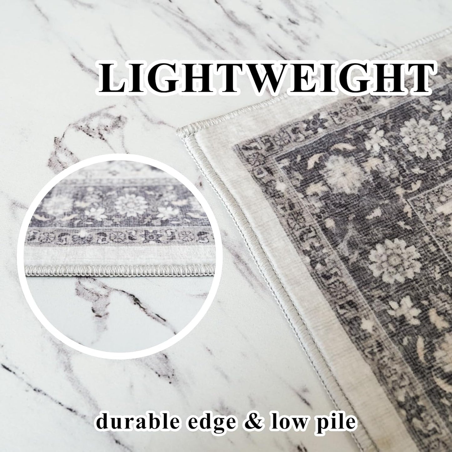 Regine Switzerland Washable 2x3 Entryway Area Rug - Vintage Soft Thin Non-Slip Carpet in Grey