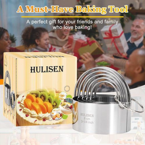 HULISEN Biscuit Cutter Set - 5-Piece Round Cookie Cutters with Handle | Professional Baking Tools