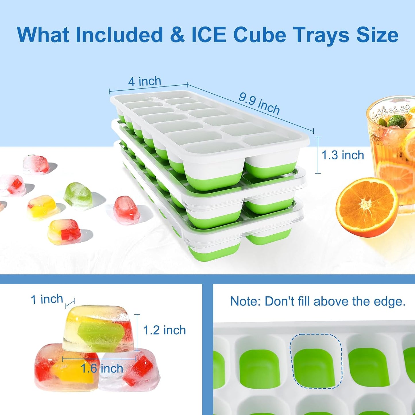 Skiennix Ice Cube Tray - Easy-Release Silicone Trays with Lids | Stackable 3-Pack, BPA-Free & Odor-Free