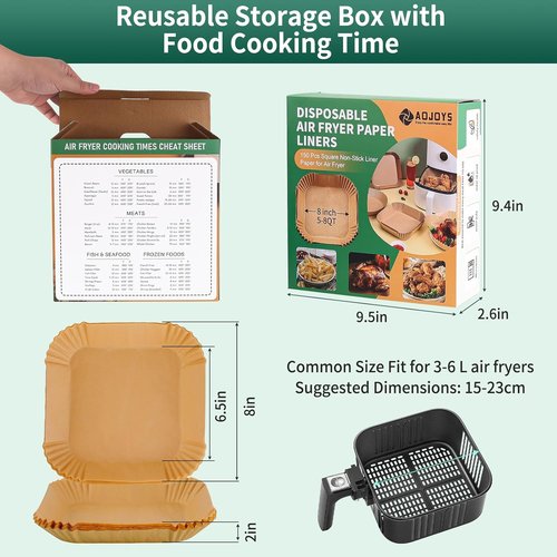 Air Fryer Liners | 150 PCS Non-Stick Parchment Paper for 5-8QT Air Fryers - Oil-Proof 8 Inch