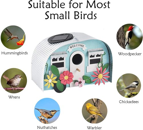 BAYN Bird Houses for Outside - Decorative Hummingbird Nest with 10 LED Solar String Lights | Garden Decor