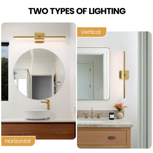 CCYCOL Gold Light Fixtures Over Mirror 24 Inch 18W Modern LED Vanity Lights for Bathroom With 3500K Warm Lighting Dimmable Wall Sconces Bar for Dresser Restroom
