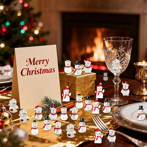 AWEELON Mini Snowman Figurines - 48 Pcs Tiny Resin Christmas Decorations for DIY Crafts | 6 Styles