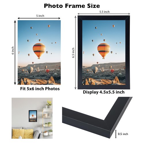 JCJMY 5x6 Picture Frame Black for Wall Hanging or Tabletop, Wall Mounting Horizontally or Vertically, 5 x 6 Wall Gallery Poster Photo Frame with Shatter Resistant Plexiglass, Black