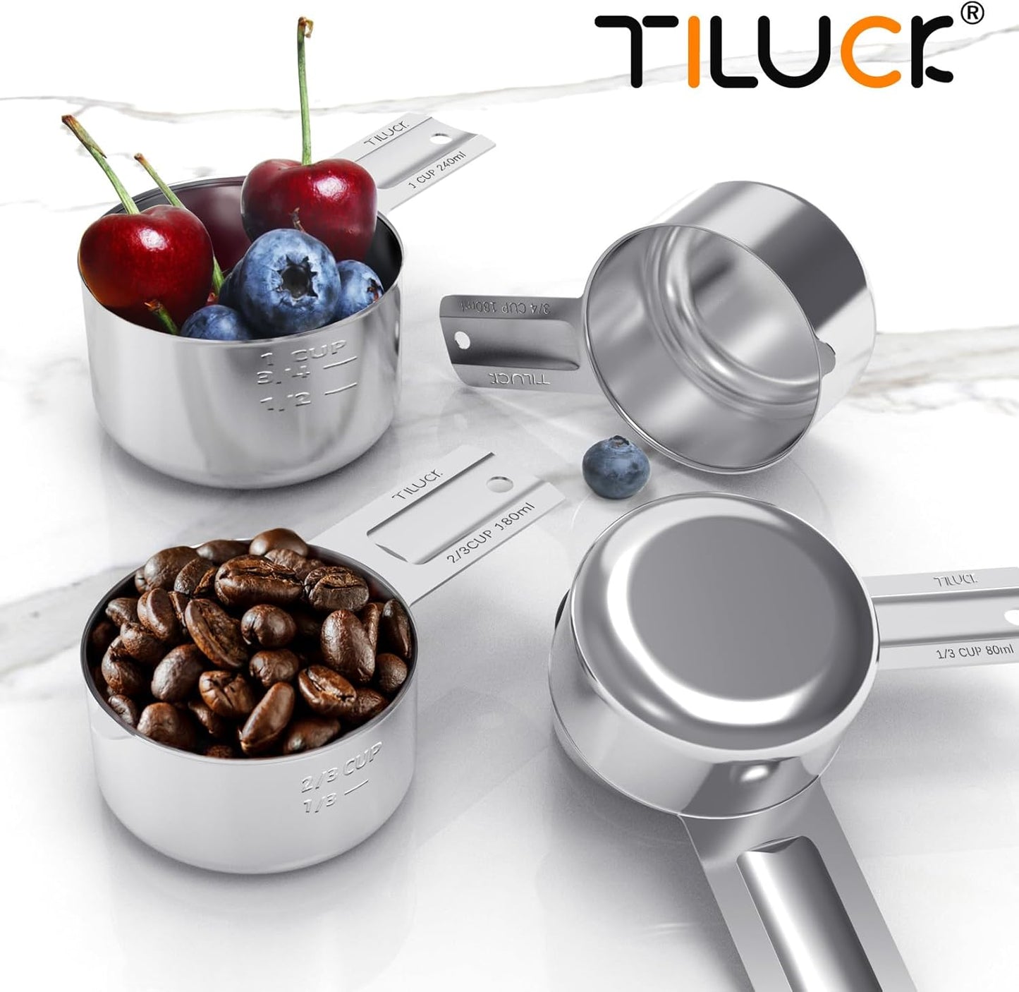 TILUCK Stainless Steel Measuring Cups Set - Essential Kitchen Gadgets for Cooking & Baking | Set of 5