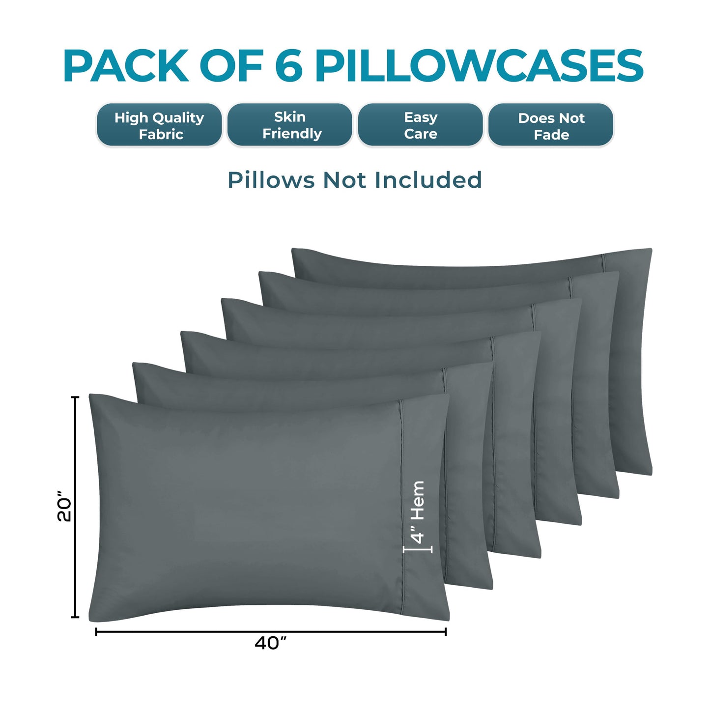 Utopia Bedding King Pillow Cases - 6 Pack - Envelope Closure - Soft Brushed Microfiber Fabric - Shrinkage and Fade Resistant Pillow Covers King Size 20 X 40 Inches (King, Grey)