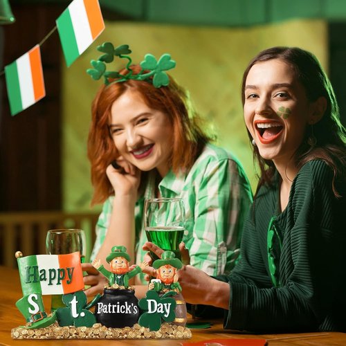 Fumete St. Patrick's Day Decorations - Leprechaun Figurines & Green Shamrock Home Decor