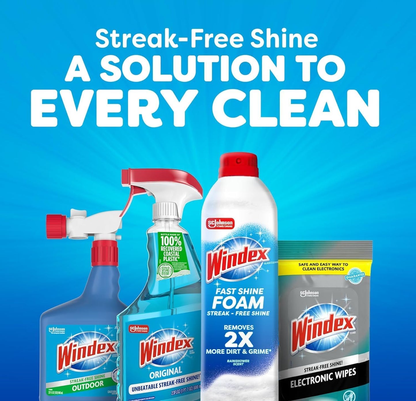 Windex Glass Cleaner Bundle - Original Blue 23oz Trigger Spray + 19oz Fast Shine Foam for Streak-Free Shine
