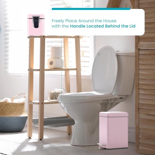 Home Zone Living 1.3 Gallon Stainless Steel Bathroom Trash Can - Slim Design with Lid & Step Pedal, Matte Pink