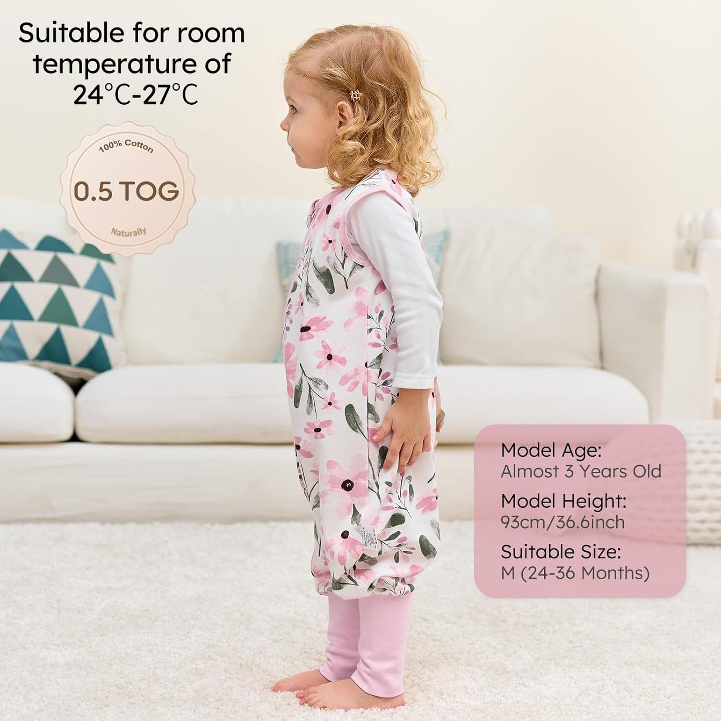 Yoofoss Toddler Sleep Sack - 100% Organic Cotton Wearable Blanket with Feet | 24-36 Months, 2-Way Zipper