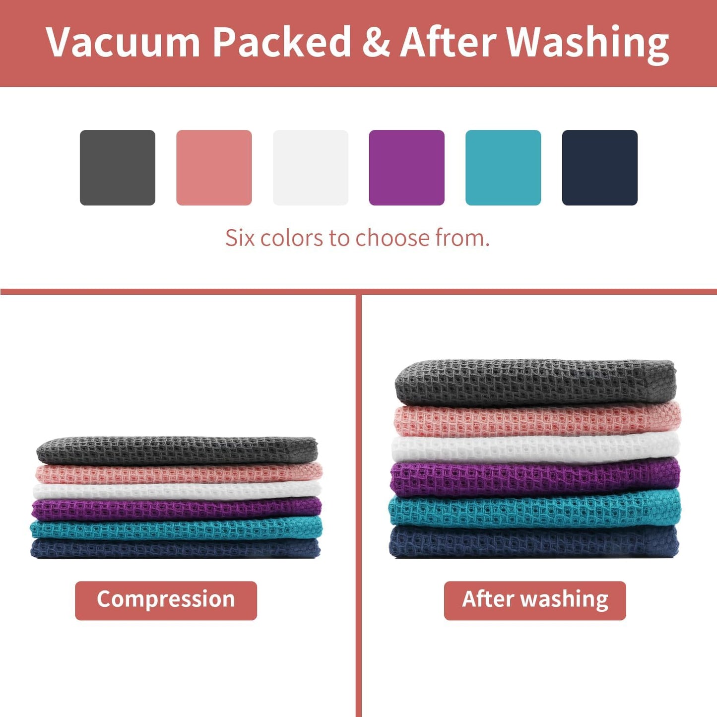 Skiennix 100% Cotton Waffle Weave Dish Cloths - Ultra Soft & Absorbent, 12x12 Inch, Dark Grey, 6-Pack