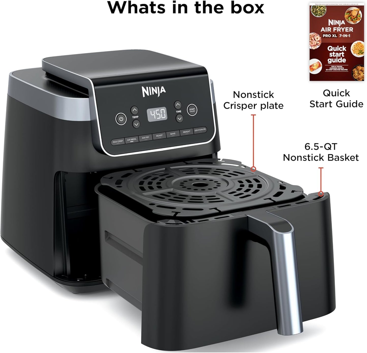Ninja Air Fryer Pro XL - 6.5QT Capacity for Up to 9lbs of Wings | 7-in-1 Max Crisp & More | Dishwasher Safe | Grey