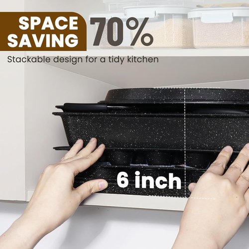 Kikcoin Nonstick Baking Pans Set - 22 PCS Stackable Bakeware with Silicone Handles | Oven Safe to 450°F