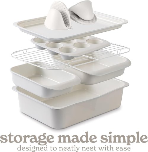 Country Kitchen Nonstick Bakeware Set - Deluxe Heavy Duty, Easy Release, 8 Pcs, Cream