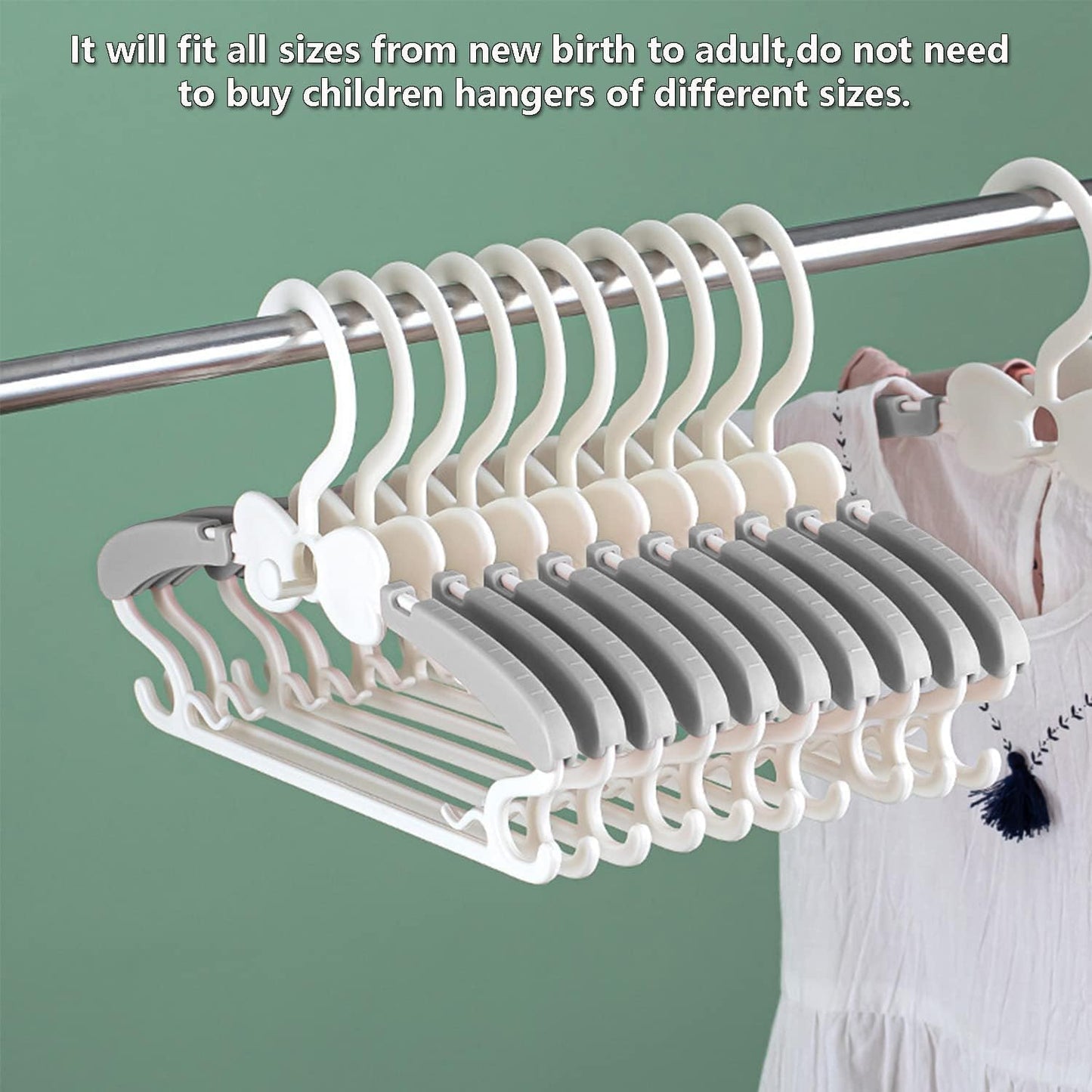 WJWSKI Kids Hangers - Adjustable Toddler Clothes Hangers for Nursery | 50 Pack, Grey