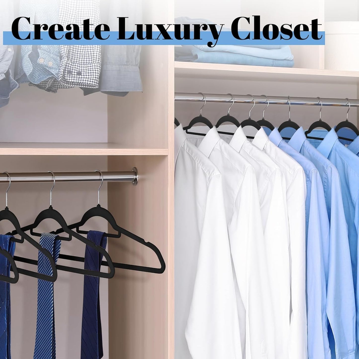 Smartor Black Velvet Hangers - 20 Pack Non-Slip Space-Saving Clothes Hangers with Tie Bar & Shoulder Notches