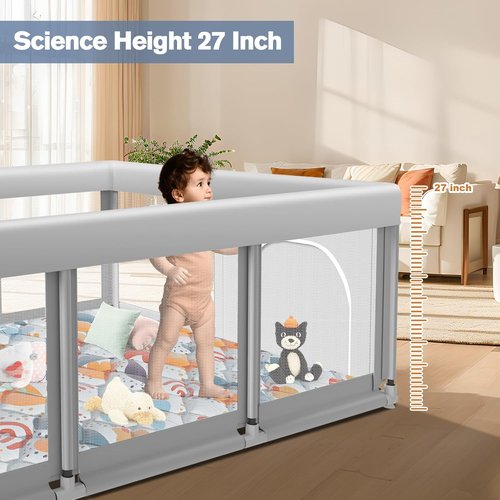 Large Baby Playpen - Sturdy Safety Play Yard with Soft Breathable Mesh & Mat | 74" x 50" Indoor/Outdoor