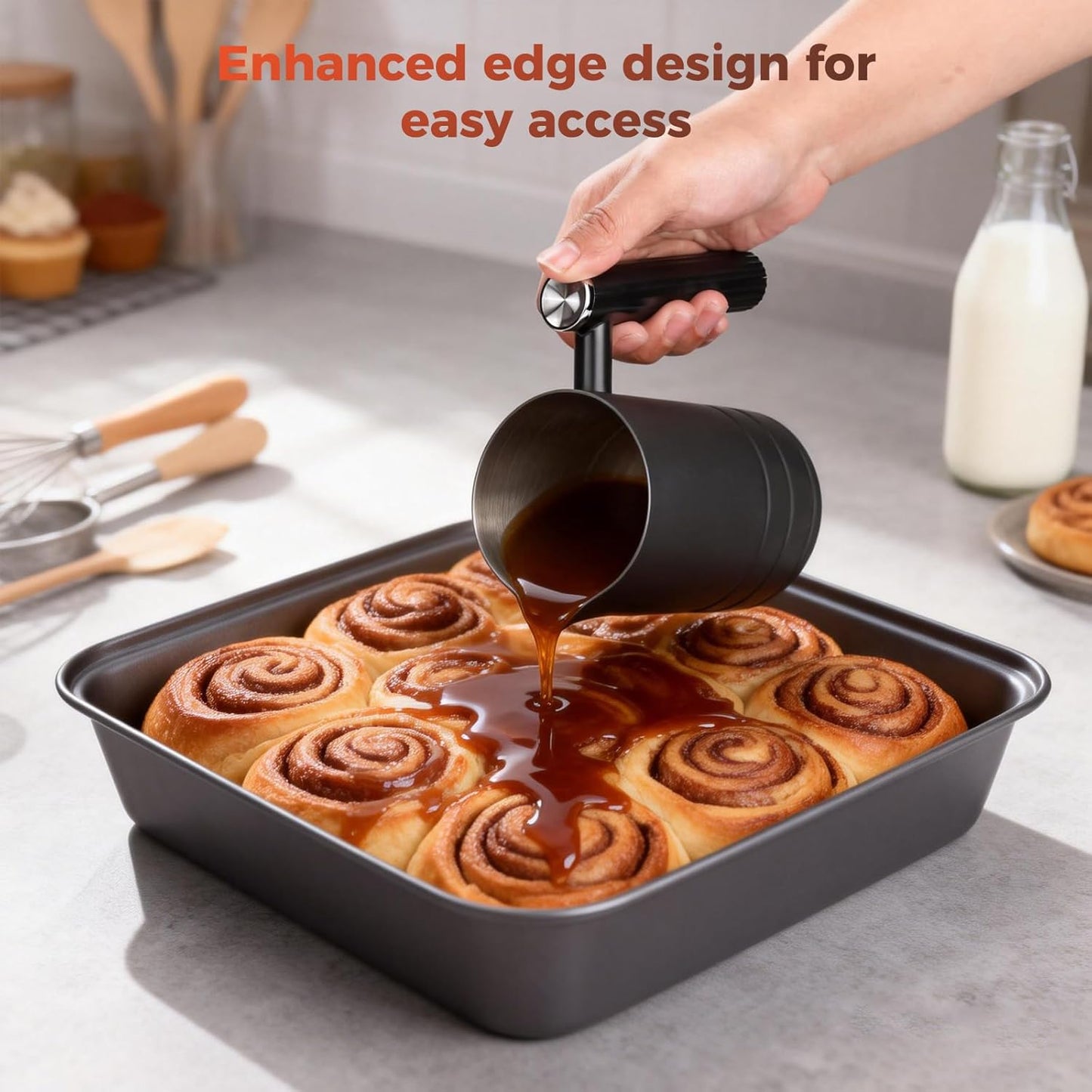Skiennix 3-Piece Non-Stick Baking Pans Set - Stackable Bakeware with Cookie Sheet, Muffin Pan & Bread Loaf Pan - Black