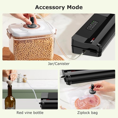 Bonsenkitchen Vacuum Sealer Machine - Multi-Functional Food Sealer with 10 Bags & Compact Design, Black