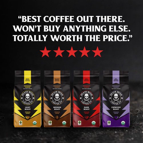 Death Wish Coffee, Whole Bean Espresso Roast - Organic, Fair Trade, Arabica and Robusta Coffee Beans, 14 ounce (Pack of 1)