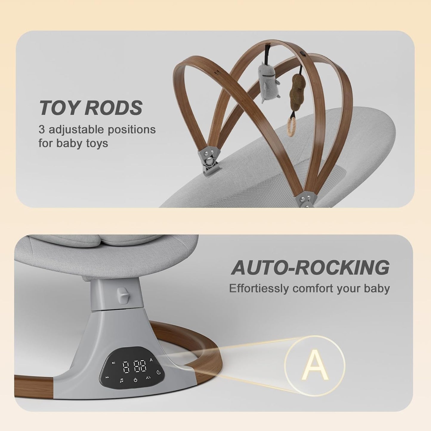 Monamii Baby Swing - Bluetooth Infant Swing with Music Speaker, 5 Speeds & Remote Control | Light Grey
