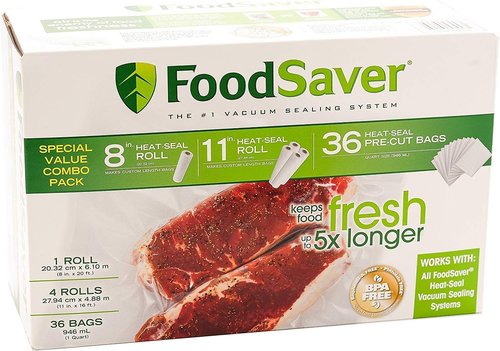 FoodSaver Combo Pack - 8" & 11" Vacuum Sealer Rolls with 36 BPA-Free Heat-Seal Bags