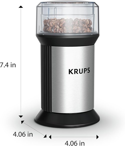 KRUPS Electric Blade Coffee Grinder - Adjustable Coarse to Fine Grind for Perfect Espresso | 1.6 Oz, Stainless Steel, Dishwasher Safe Bowl