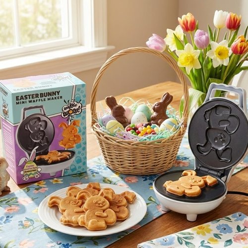 Easter Bunny Mini Waffle Maker - Create Fun Animal-Shaped Waffles & Pancakes | 4-Inch Waffler Iron for Kids & Adults