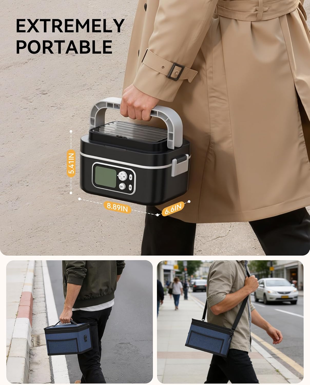 Yofidra Heated Lunch Box - Cordless 24000mAh Electric Food Warmer with Smart Timer | 6.3-Cup Capacity, Black