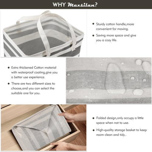 Maxsilan 80L Freestanding Laundry Basket with Extended Handle, Collapsible Waterproof Large Cotton Clothes Hamper Storage Basket, Gradient Grey