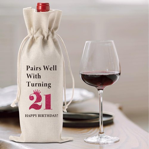 Funny 21st Birthday Gifts for Her Him 21 Year Old Women Men Wine Bag Happy Anniversary 21st Birthday Party Supplies Decorations for Her Him Friends Wine Bags