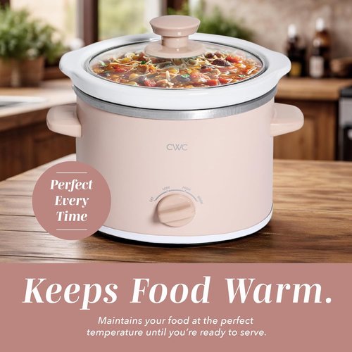 Cook With Color 2QT Mini Electric Round Slow Cooker - Adjustable Settings, Removable Pot, Dusty Rose