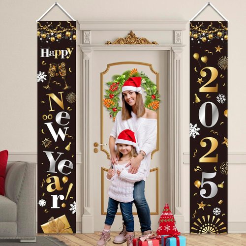 GOER New Year Banner - 72 Inch x 13 Inch Hanging Decoration for 2025 Party | Black Design