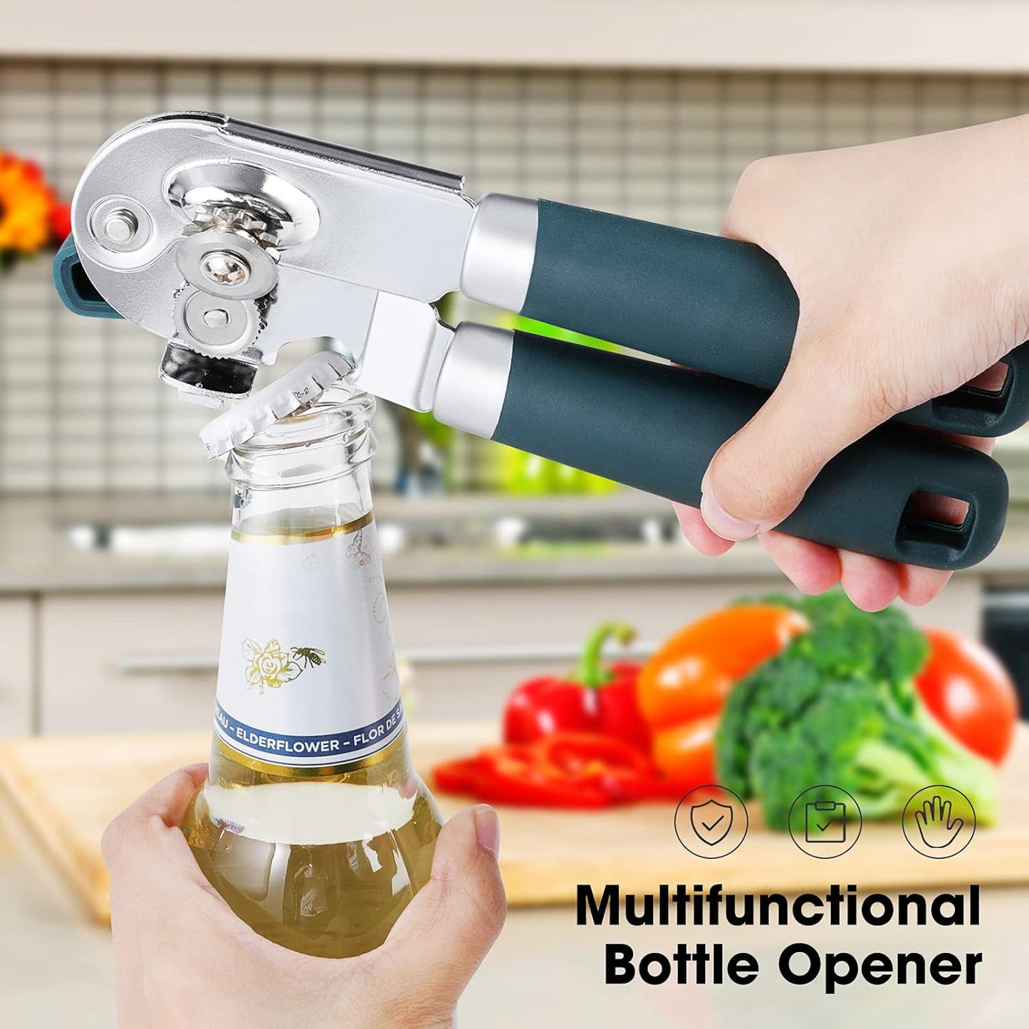 Beneno Heavy Duty Manual Can Opener - Durable Carbon Steel Blade & Soft Grip Handle | Effort-Saving Design, Green