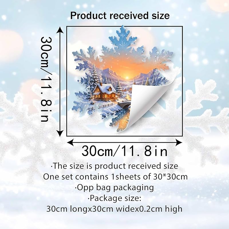 Snowflake Cabin Window Decal - Self-Adhesive Christmas Window Clings, 1 Sheet, Style4