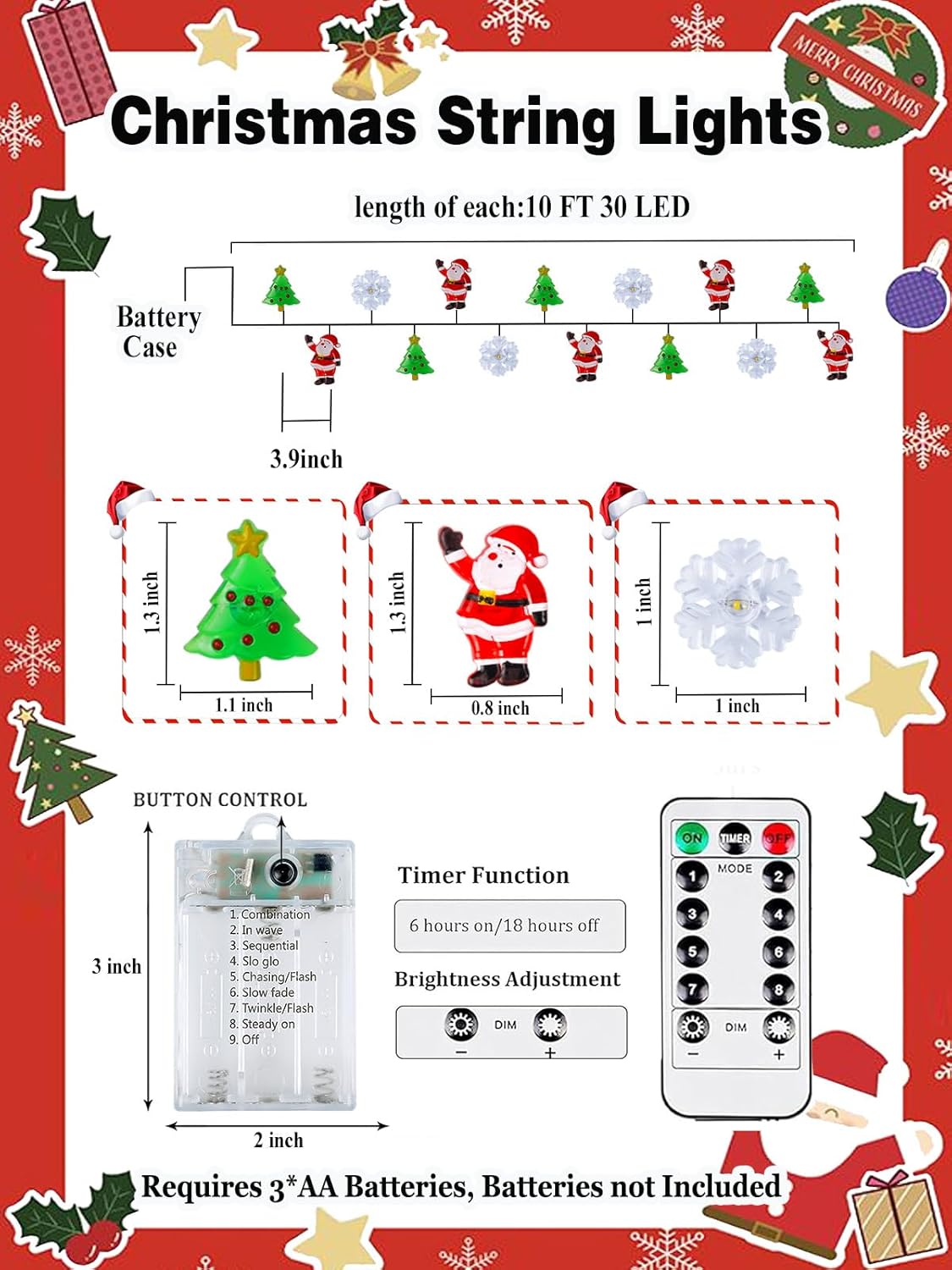 Skiennix Christmas String Lights - 10ft 30LED Fairy Lights with Remote & Timer | Battery Operated for Indoor/Outdoor Decor