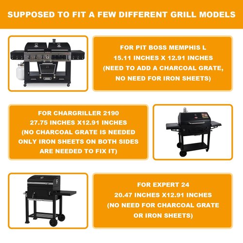 15-28 Inches Stretchable Charcoal Tray Replacement Parts for Chargriller PS9900 2190, 6500, 6800, 8500, Pit Boss Memphis I, Expert 24, High-Temperature Grill Charcoal Basket Pan for Smoke Hollow 47183T-21