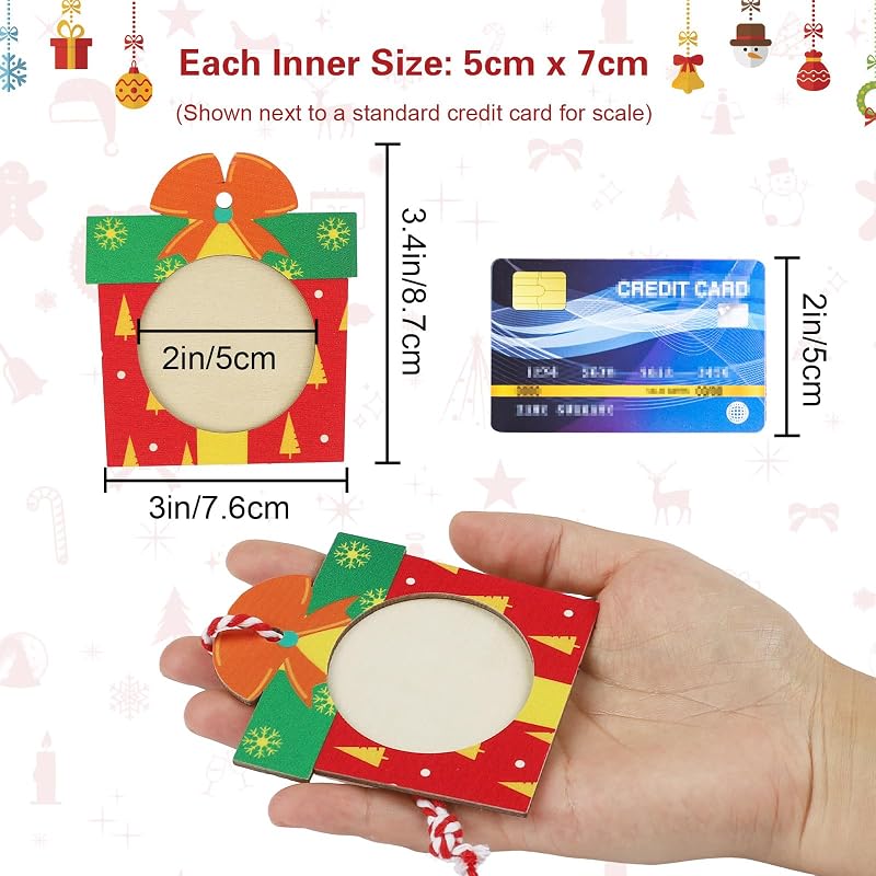 Wooden Christmas Photo Frame Ornaments – 12 Pack Easy-Load Keepsake Frames for Tree