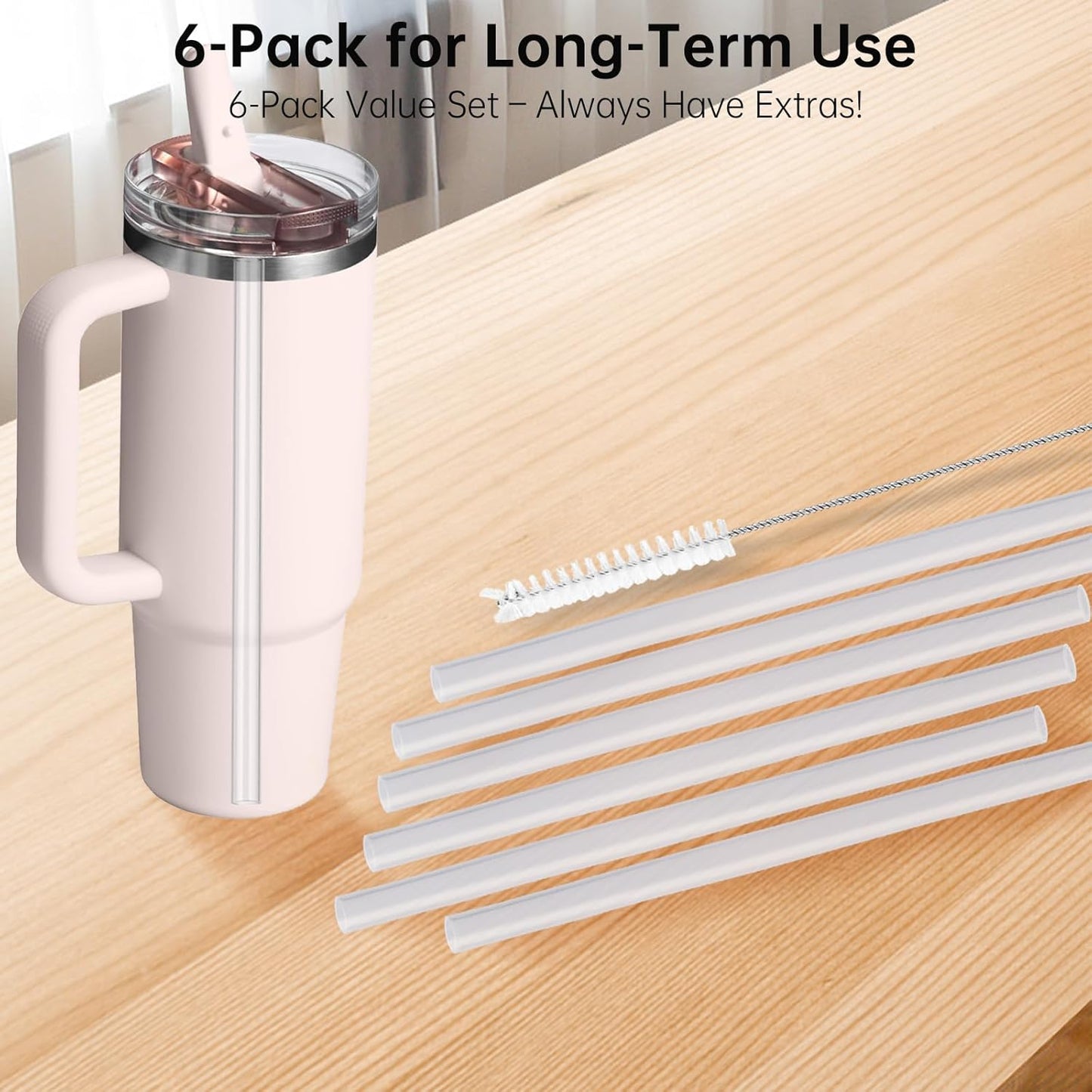 Stanley Replacement Straws - 6 Pack Reusable Drinking Straws with Cleaning Brush for 30oz Quencher Tumbler