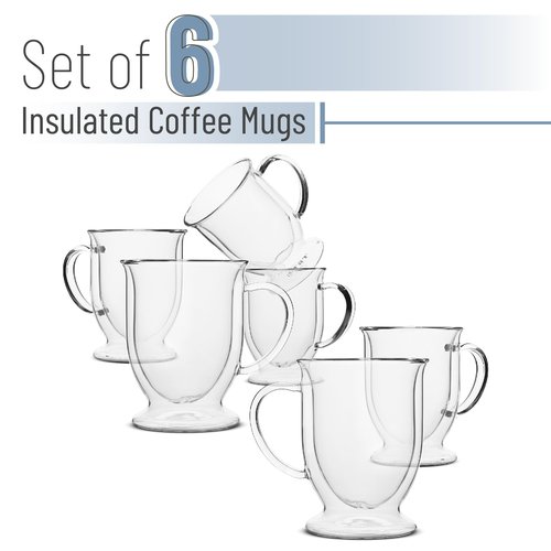 BTaT- Double Walled Glass Coffee Mugs, Set of 6, 16 oz, Double Wall Glass Coffee Mugs, Double Glass Coffee Cups, Insulated Glass Coffee Mug, Double Wall Coffee Mugs, Clear Insulated Coffee Mugs