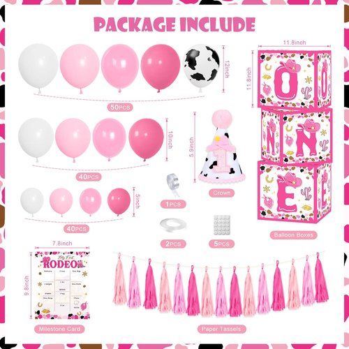 My First Rodeo Decorations Girl, Western Cowgirl 1st Birthday Party Decorations, Cowgirl Balloon Arch Kit Western Party Supplies Backdrop Tablecloth for 1st Rodeo Birthday Party Decor Girl