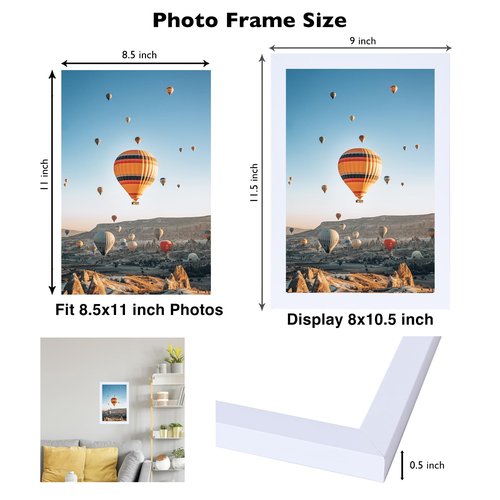 JCJMY 8.5x11 Picture Frame White for Wall Hanging or Tabletop, Wall Mounting Horizontally or Vertically, 8.5 x 11 Wall Gallery Poster Photo Frame with Shatter Resistant Plexiglass, White