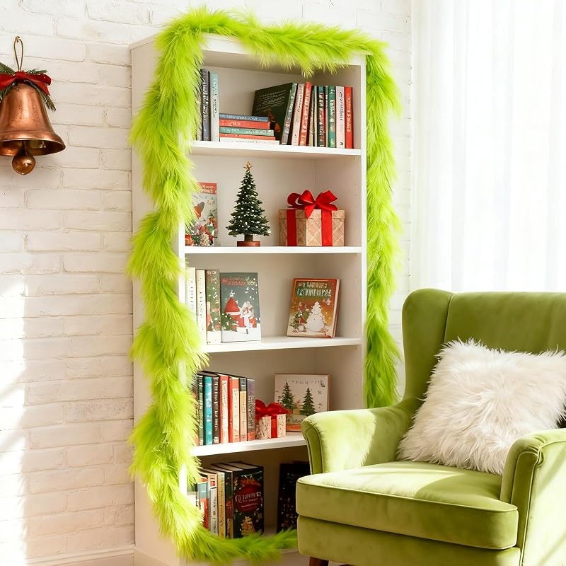 6 Ft Lime Green Pampas Grass Wreath Garland - Christmas Decor (Variation: Lemon Green+6 Ft)
